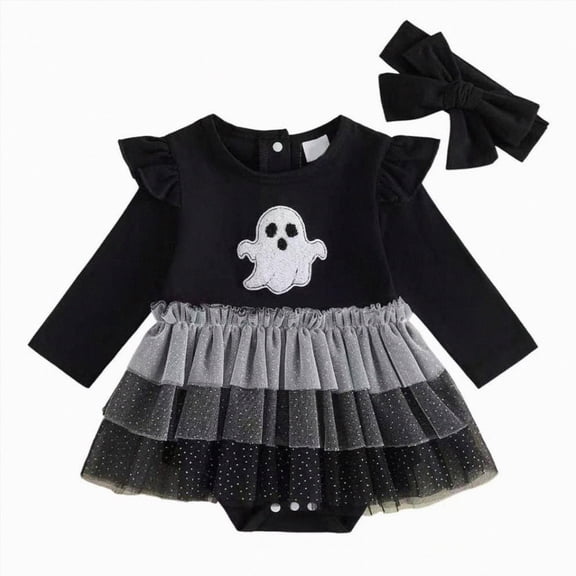 kmaduk Baby Girl Fall Winter Clothes Long Sleeve Romper Dress Socks Headband Newborn Infant Cute Casual Outfits (Black,0-3 Months)