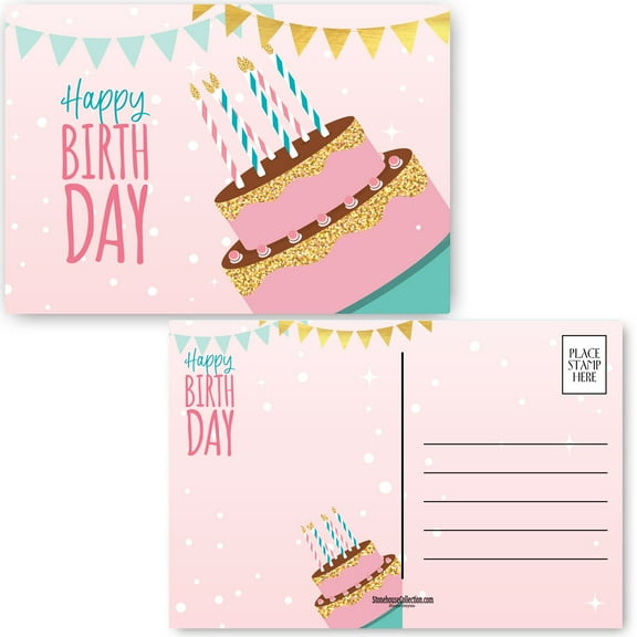 Stonehouse Collection - Birthday Postcards - Pastel Pink Cake with Candles - Hap
