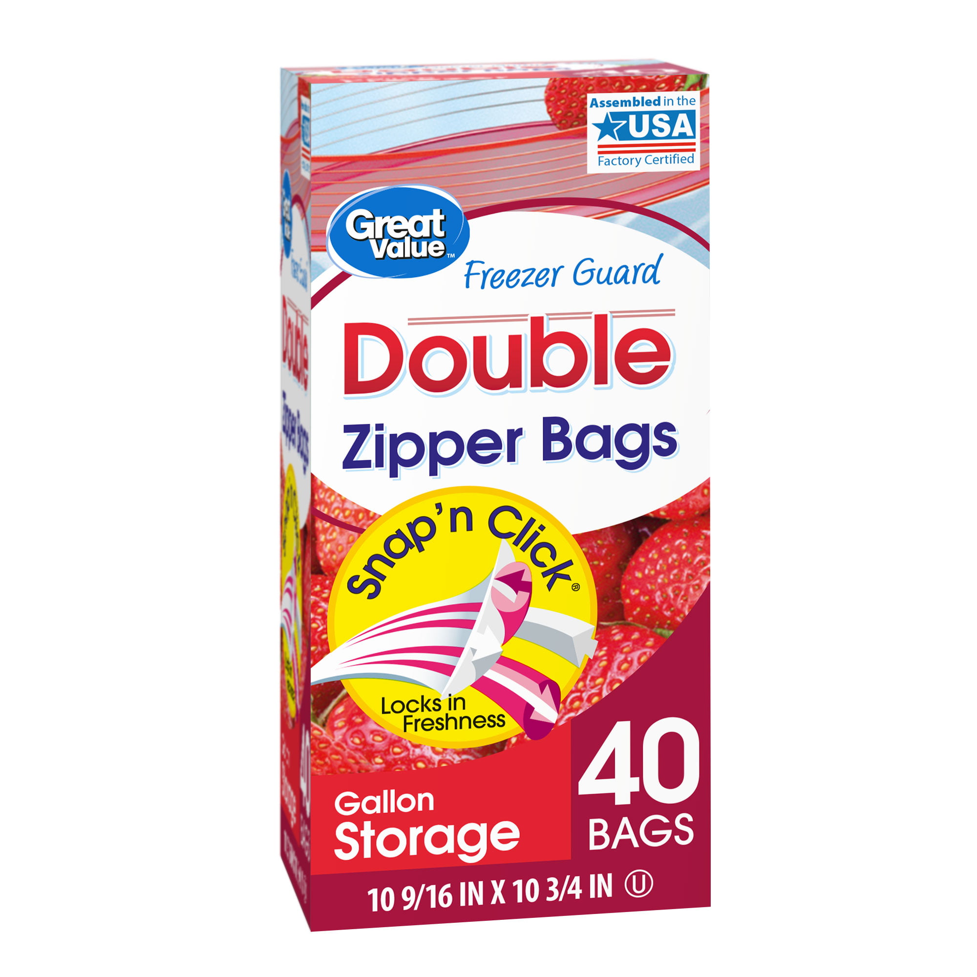 Great Value Fresh Seal Double Zipper Storage Bags, Gallon, 40 Count