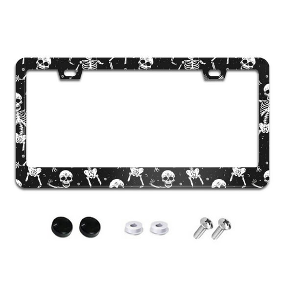 Funny Cartoon Skeleton License Plate Frames for Women Men Car Plate Holder Cover Metal Tag Aluminum Car Accessories Front Rear Plate Decor
