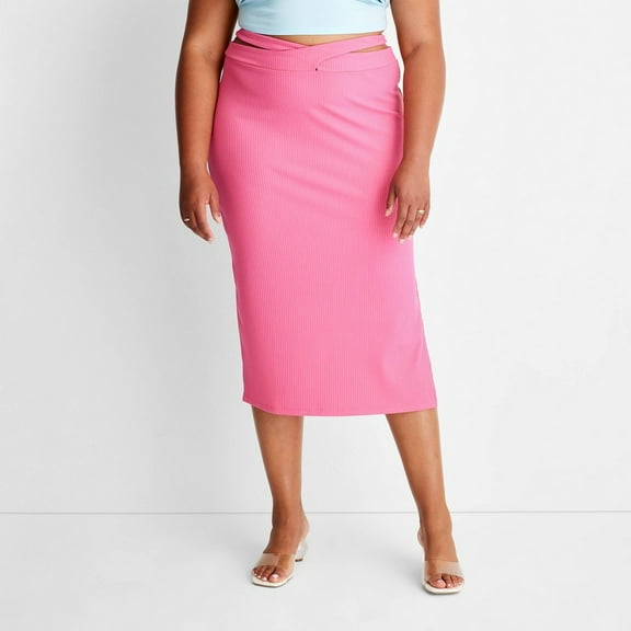 Women's Cross Waist Rib-Knit MIDI Skirt - Future Collective with Alani Noelle Cherry Pink XXL