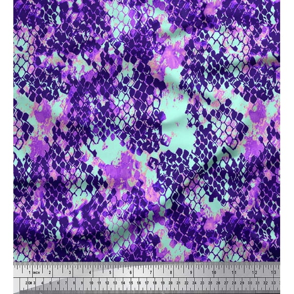Soimoi Green Georgette Viscose Fabric Snake Animal Skin Print Fabric by Yard 44 Inch Wide