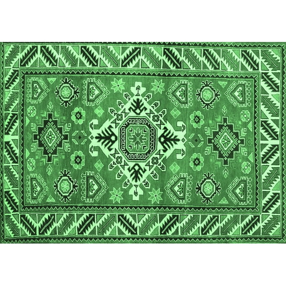 Ahgly Company Indoor Rectangle Geometric Emerald Green Traditional Area Rugs, 2' x 5'