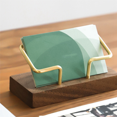 thumbnail image 5 of 2X Walnut Brass Business Card Holder Wooden Business Card Holder Metal Business Card Rack Solid Wood Card Note Box, 5 of 5