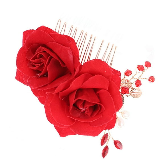 Masteelf Red Rose Hair Comb for Women Perfect Wedding and Party Hair Accessories Metal Flower Hairpin 1pc