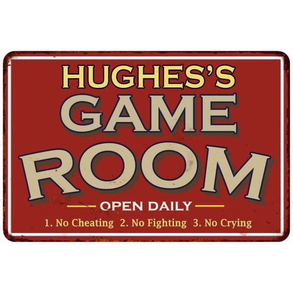 HUGHES'S Game Room Sign Vintage Look 8 x 12 Matte Finish Metal 108120001219