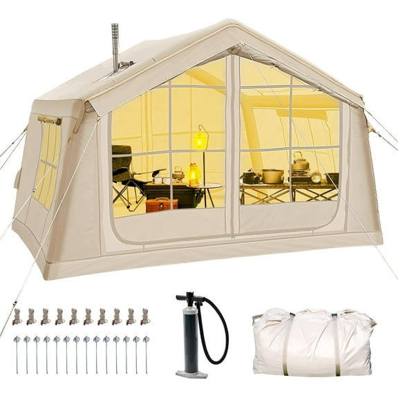 Inflatable Tents for Camping, Blow Up Tent with Hand Pump, Easy Setup Inflatable Camping Tent with Stove Jack, Waterproof Oxford Air Glamping Tents for Camping Adult 6-8 Person