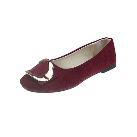 

UKAP Ladies Casual Shoe Slip On Flat Shoes Comfort Flats Classic Pumps Womens Square Toe Anti-Slip Wine Red 8