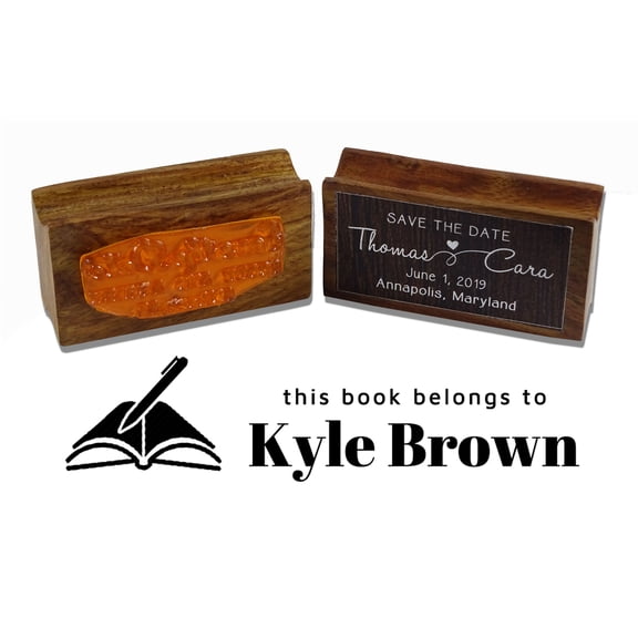 Printtoo Custom Wood Mount Library Rubber Stamp This Book Belongs To Personalized Stamper-2.6 x 1.1 Inches