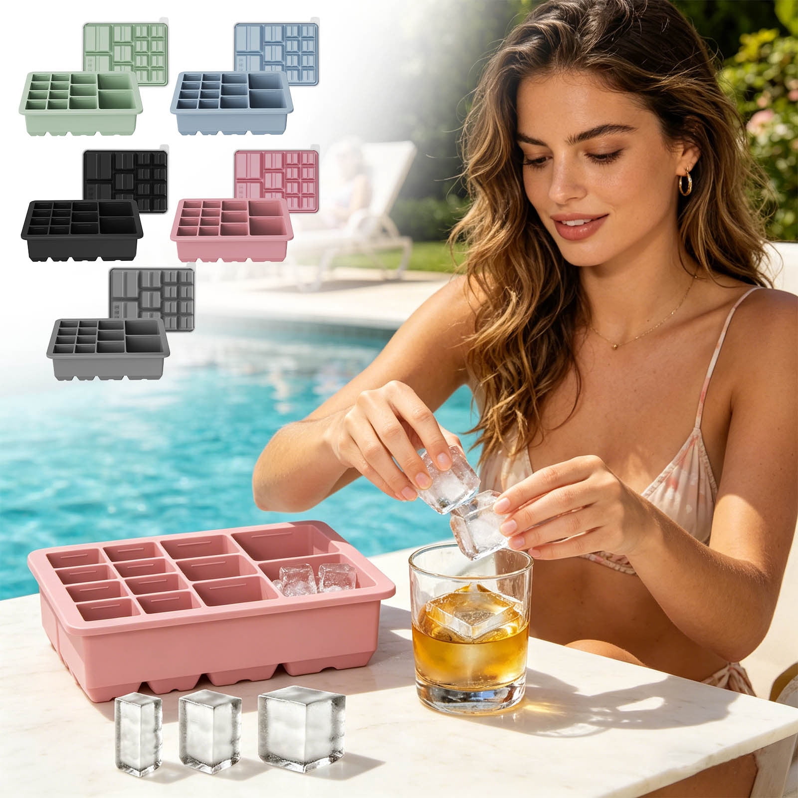 Fufafayo 13 Compartment Silicone Ice Maker Tray for Countertop, Multi Size Flexible Ice Maker, Easy Release Ice Molds, Coffee Cocktail Ice for Home Office Bar