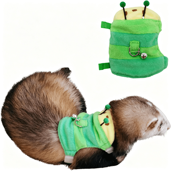 GASTROPOD Ferret Harness and Leash Set - Small Animal Soft Fleece Vest with Safe Bell Halloween Outfit Adjustable Traction Rope Outdoor Walking Training Leash for Ferret Rat Bearded Dragon