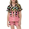 thumbnail image 2 of Girls Valentines Print Pajama Short Sleeve Top Shorts Soft Sleepwear Casual Comfortable Nightwear Kids 2 Piece Outfits Brown 4-5 Y, 2 of 4