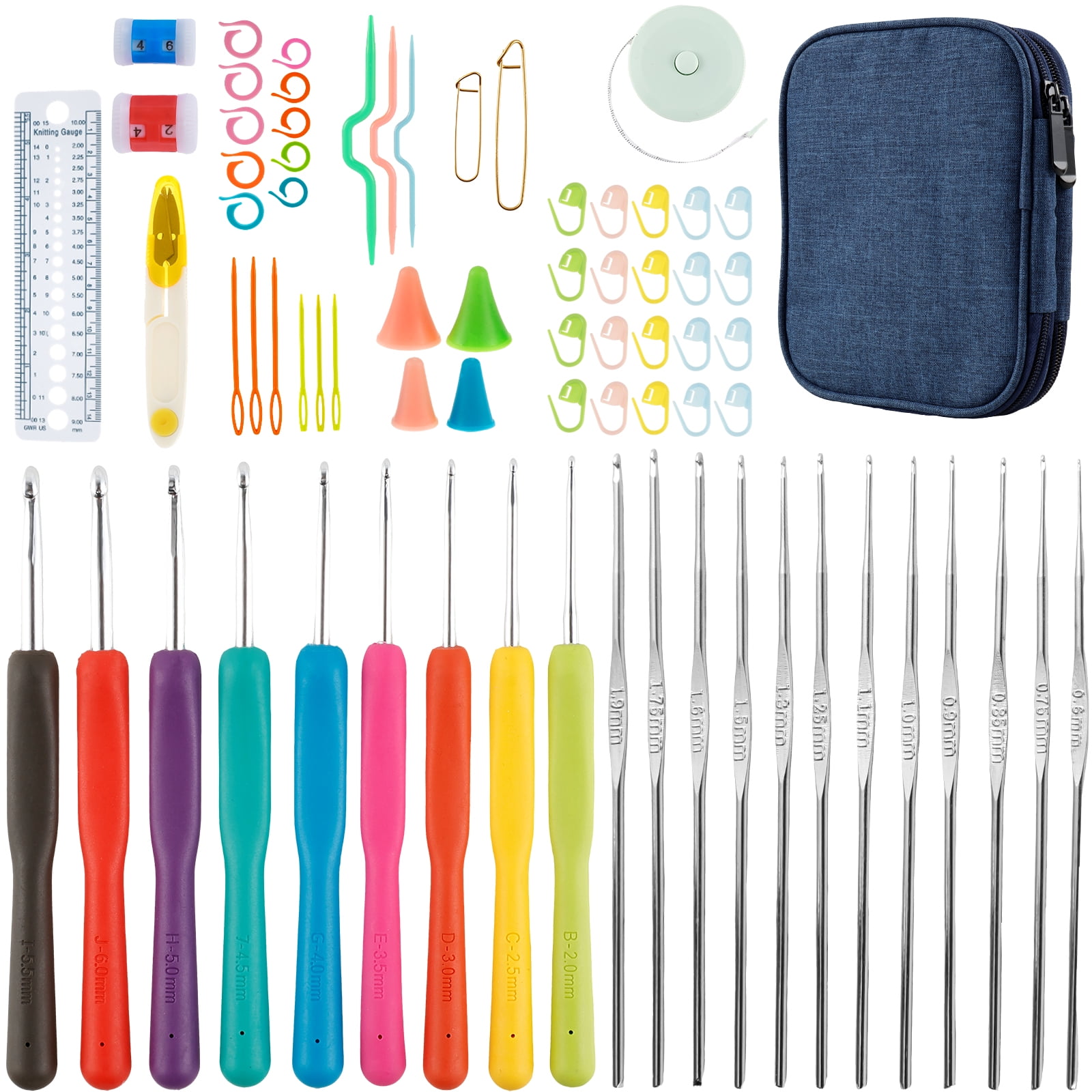 Crochet Hooks Set 72 Pcs Ergonomic Soft Grip Needles Yarn Knitting Craft Kit With Portable Storage Case (blue )