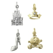 Disney, Princess Silver and Gold-Tone Metal, Light weight Charm Set, Girl's/Tween 4-Piece