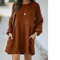 thumbnail image 5 of Jupe Côtelée Tricotée pour Femmes Manches Lanterne Col Rond Robe Courte Pull Jupe avec Poches Automne Hiver Jupe Inférieure, 5 of 5