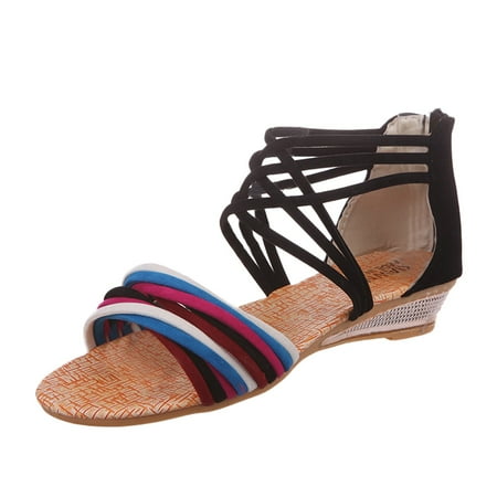 

Fsqjgq Low Wedges Sandals for Women Summer Beach Women s Shoes Multicolor Back Sandals Shoes Zipper Slippers Wedge Women s Sandals Womens Sandals 9 5 Black 38