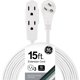 thumbnail image 1 of GE 56986 - Cable de extensi&oacute;n plano de 3 tomas, cable de extensi&oacute;n a tierra de 15 pies con m&uacute;ltiples tomas, extensor de toma de corriente de 3 clavijas, enchufe plano,, 1 of 7