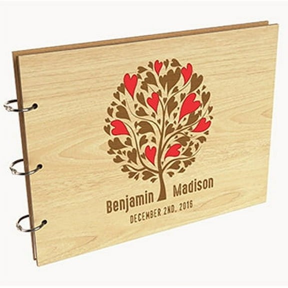 Darling Souvenir Personalized Engraved Laser Cut Wedding Guest Book Wooden Cover Sign-in Book Registry Guestbook Scrapbook-2S