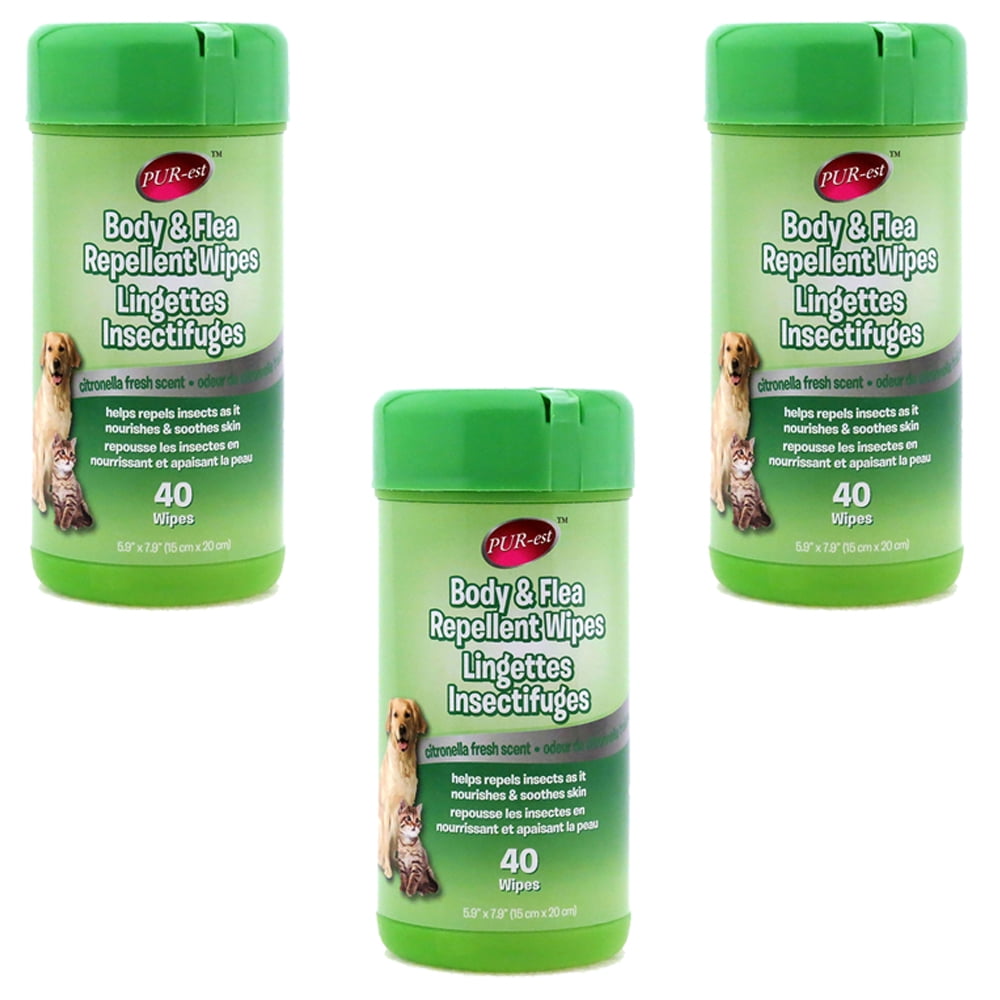 Pet Body & Flea Repellent Citronella Wipes Fresh Scent 40ct (15x20cm