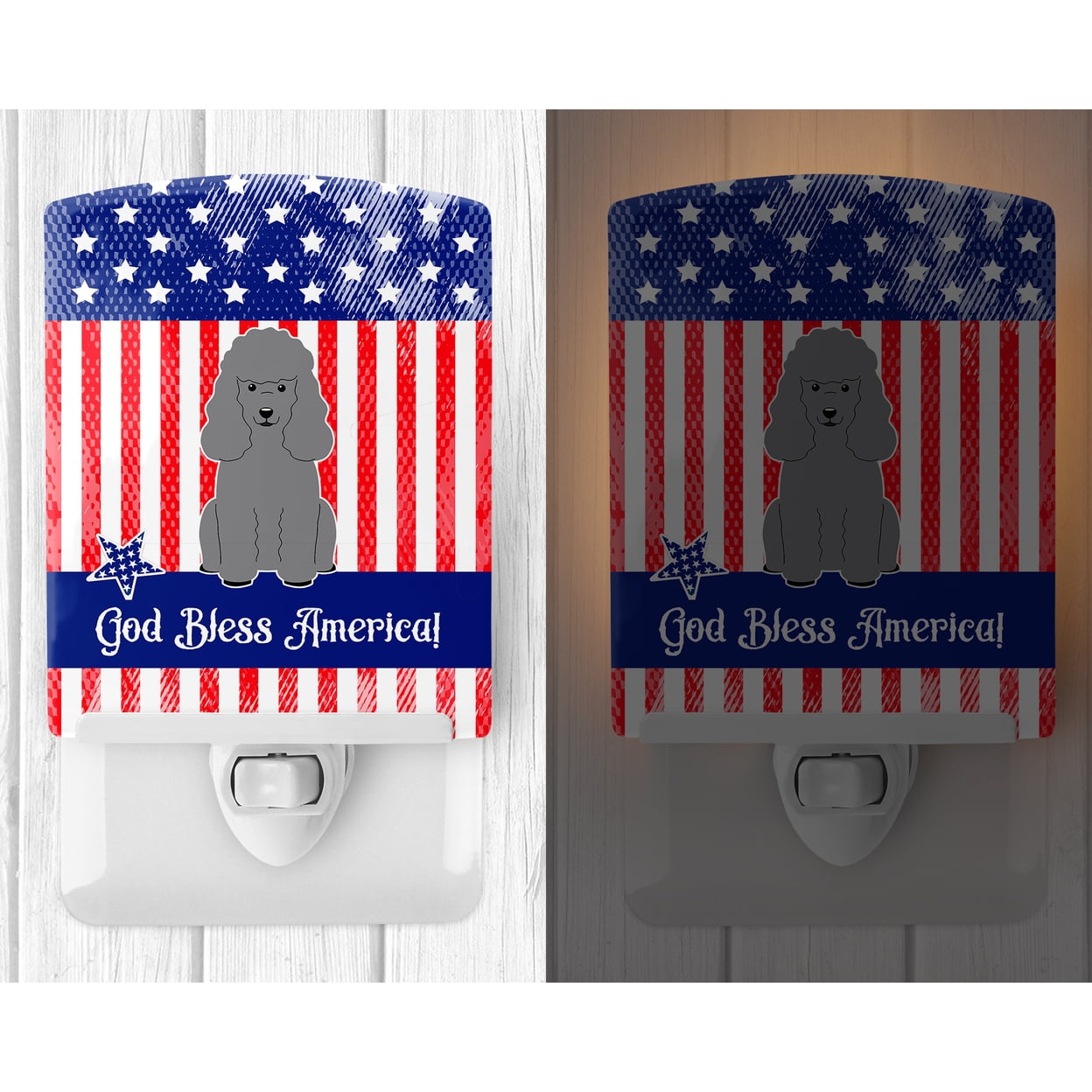 Carolines Treasures BB3063CNL PatrioticPoodle Silver Ceramic Night Light