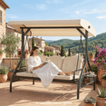 thumbnail image 5 of TLSUNNY 3 Seat Outdoor Porch Swing with Canopy, Convertible Patio Swing Bed, Patio Glider Swing W/ 2 Side Trays, 2.4'' Thicken Cushions, for Balcony, 5 of 9