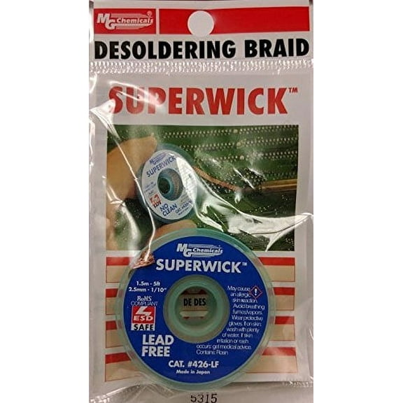 MG Chemicals Desoldering Braid 4 Fine Braid Super Wick for Lead Free Solder 010 Width x 5 Length