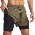 thumbnail image 1 of Xishao Shorts Hombre Deportivos 2 en 1 （2021 Actualización） Tela Secado Rápido Pantalones Cortos para Correr con Forro Licra de Bolsillo Incorporado Transpirable ejercito verde G ejercito verde G Xishao ropa, 1 of 2