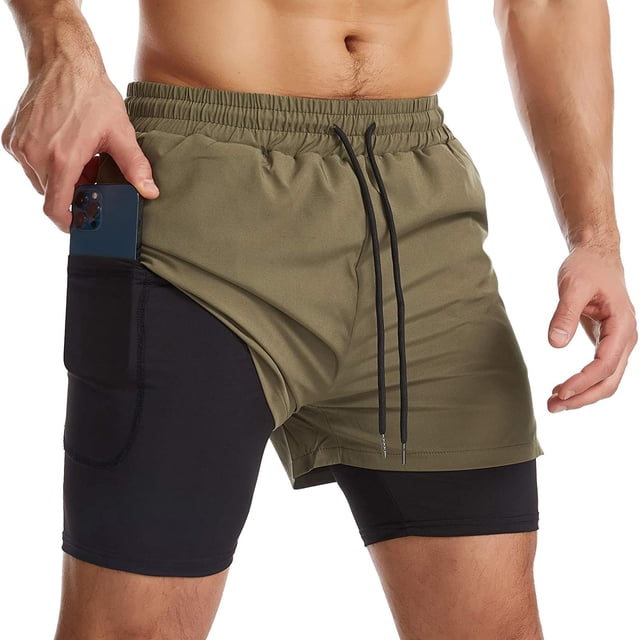 Xishao Shorts Hombre Deportivos 2 en 1 (2021 Actualización) Tela Secado Rápido Pantalones Cortos para Correr con Forro Licra de Bolsillo Incorporado Transpirable ejercito verde G ejercito verde G Xishao ropa