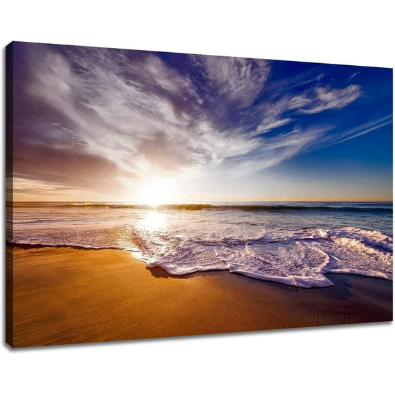 Beach Canvas Wall Art Beautiful Coastal Prints Painting for Living Room Bedroom Seaside Sunrise Landscape Picture Wall Mount Artwork for Home Kitchen Office Wall Decor Ready to Hang [12''W X 18''H]