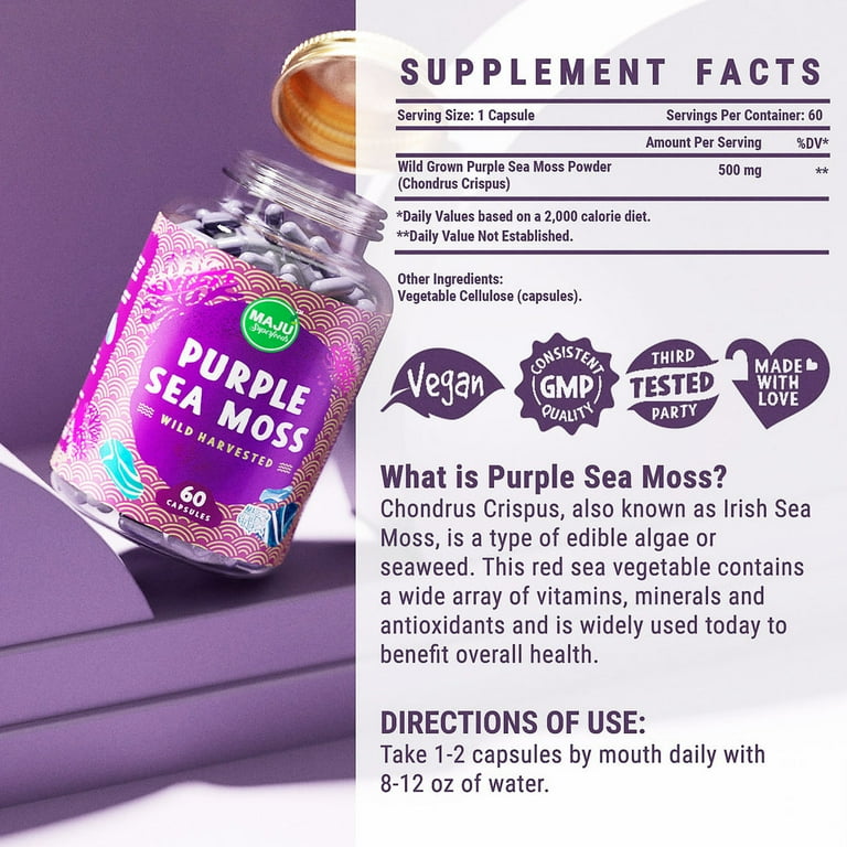 Maju Superfoods Purple Chondrus Crispus Sea Moss Capsules, Irish