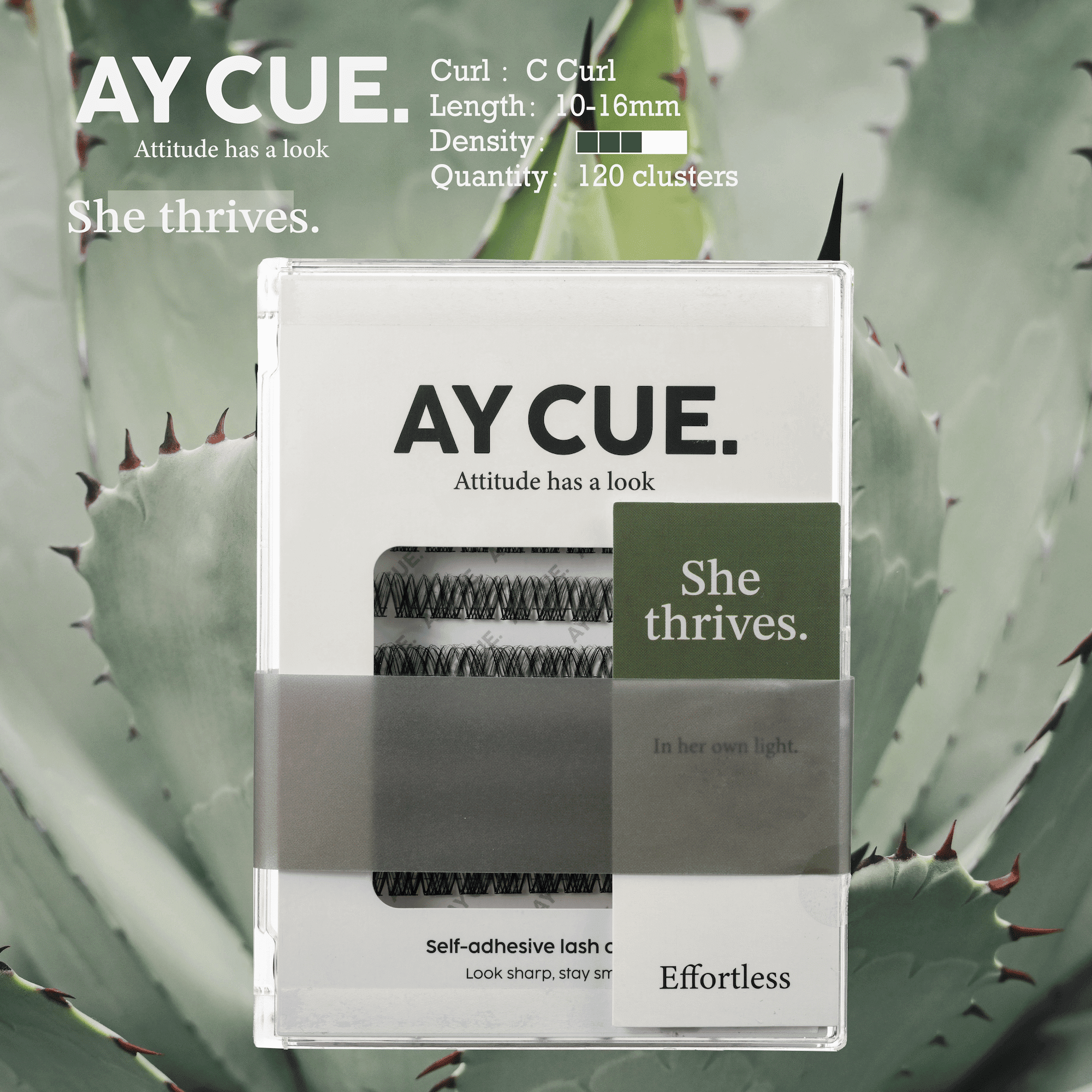 AYCUE #SHE THRIVES# Self-adhesive Lash Clusters C Curl 10-16mm 120 Clusters Glue-free Eyelashes Extensions for Natural Look Easy Application