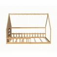 thumbnail image 3 of Full Size Wood Bed Frame with Window and Fence, Natural, No Box Spring for Bedroom, 3 of 17