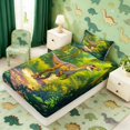 thumbnail image 2 of Manfei Wild Dinosaur Animals Fitted Sheet Queen,Retro Jungle Bedding,Green Blue,3 Pieces,1 Fitted Sheet and 2 Pillowcases, 2 of 6