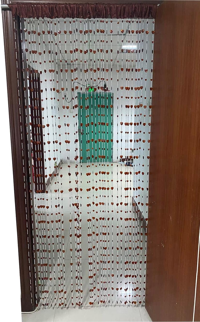 ZiDeTang 18 Rows Heart 100% Acrylic Beaded Heart Door Curtain Home Décor Tassel Room Divider Curtain for DoorwayColor Brown Pack of 2