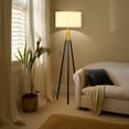 thumbnail image 2 of Brightech Levi 61" Antique Brass Mid-Century Modern 1-Light LED Super Bright Floor Lamp with White Fabric Drum Shade, 2 of 12