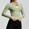 thumbnail image 4 of Women's Cropped Lightweight Stretchy Running Track Jackets Zip up Long Sleeve Athletic Yoga Tops with Thumb Holes Daily Travel Sun Protection Outfits, 4 of 5