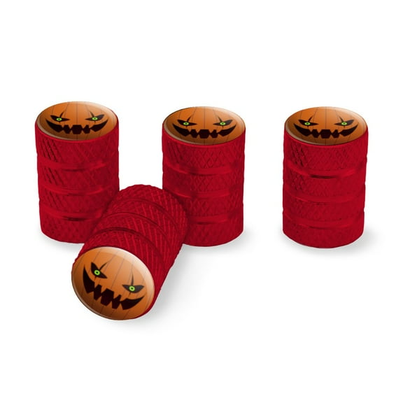 Jack-o'-lantern Pumpkin Face Halloween Decoration Tire Rim Wheel Aluminum Valve Stem Caps - Red