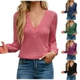 thumbnail image 2 of Utoimkio Women's V Neck Long Sleeve Shirts Loose Fit T Shirts Casual Solid Basic Tops Tees Blouses for Women, 2 of 6