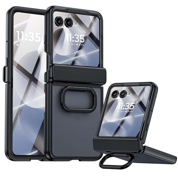 ELEHOLD Case For Motorola Razr 2026/2025/2024 Built-in Screen Protector/Ring Grip ,Shockproof Rugged Hinge Protection Cover,Black