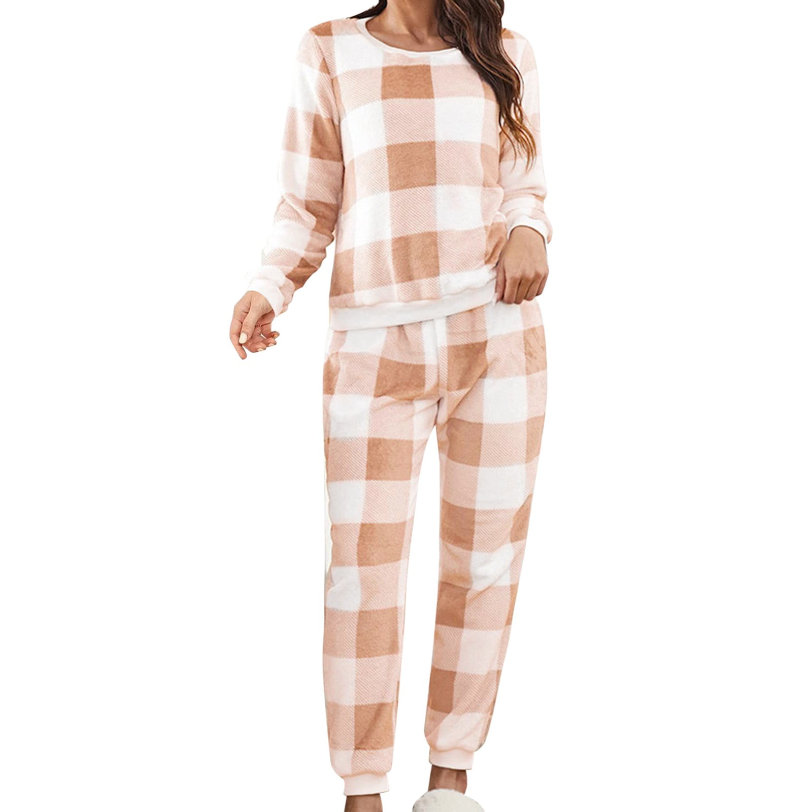 Casual Female Sleepwear Women'S 2 Piece Thickened Warm Flannel Long ...