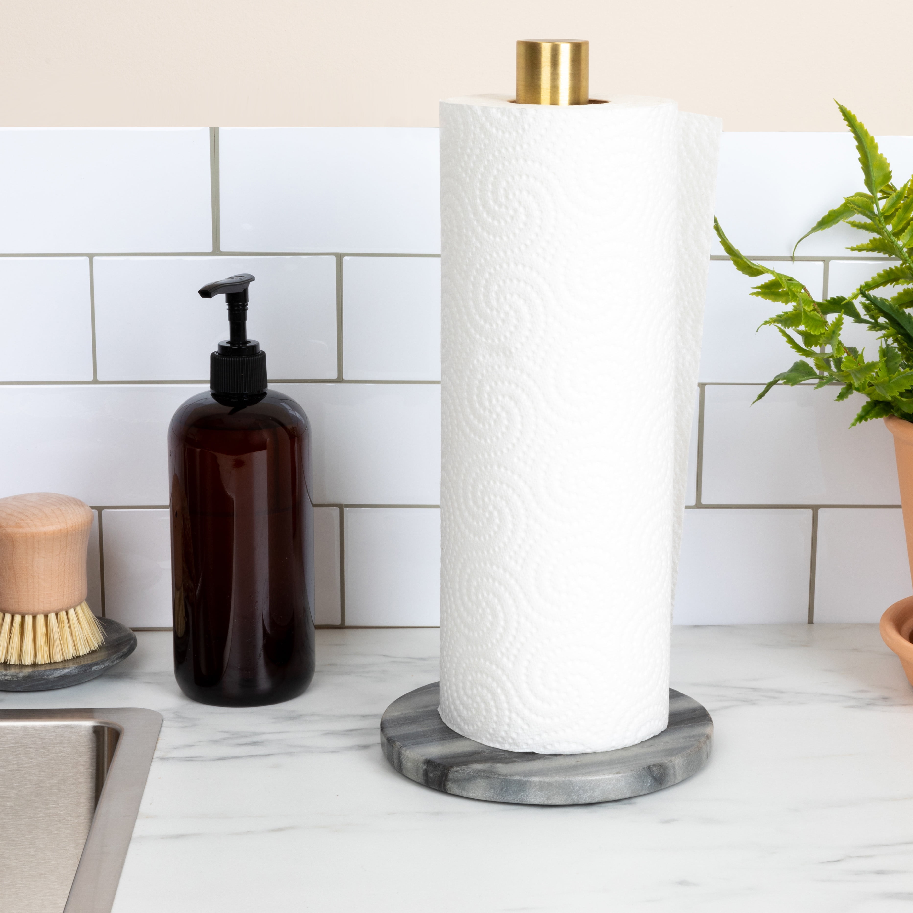 Bloomingville Modern Marble Paper Towel Holder with Brass Detail, Grey