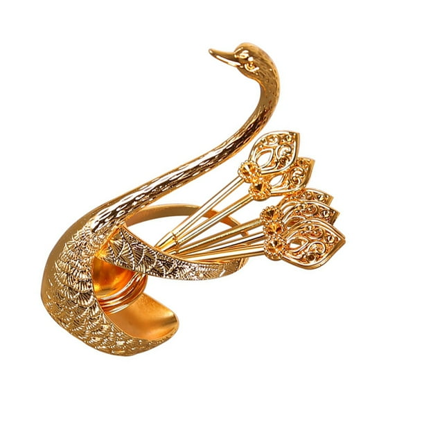 Naiovety Swan Base Holder with 6pcs Ice Cream Sugar Coffee Teaspoons Spoons Dessert en Mostrada Oro