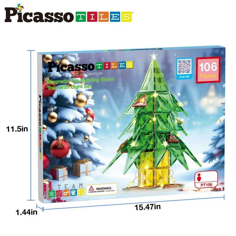 PicassoTiles Magnetic Building Blocks Set ‚Äì 106PCS Light Up LED