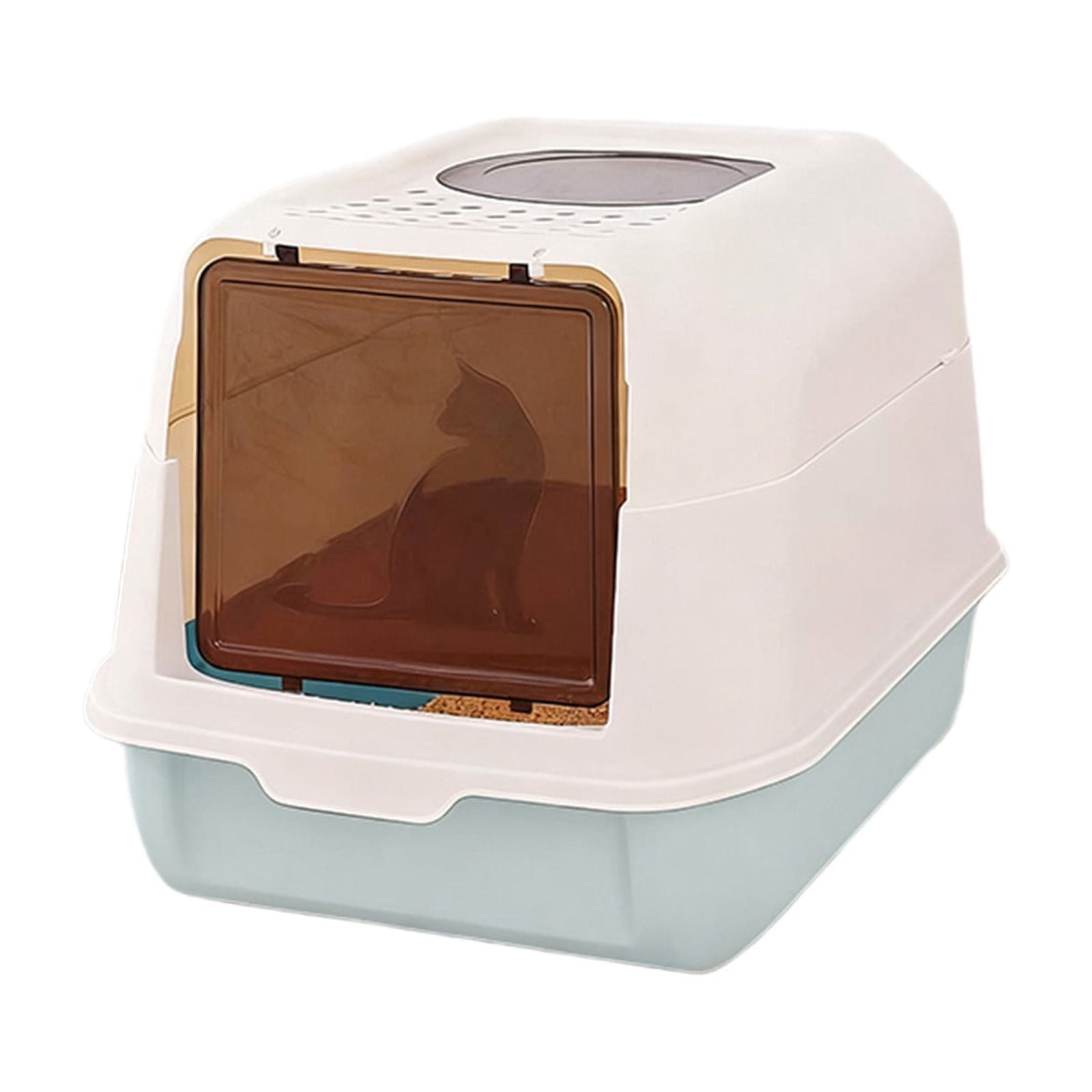 Large Fully Enclosed Cat Litter Box, Odor-Proof and Splash-Proof Cat Toilet, with Litter Shovel, Covered Litter Pan, Blue EARKITY