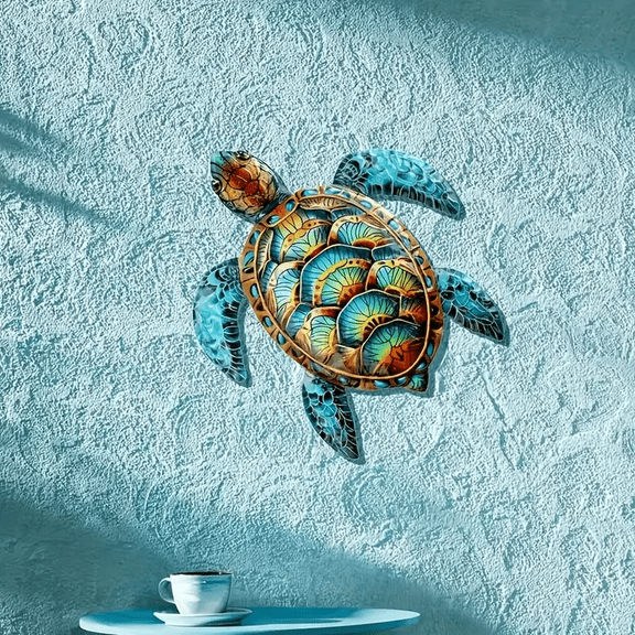 Coastal Sea Turtle Metal Wall Art Decor, Durable Iron Artwork for Living Room, Bedroom, Office