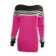 thumbnail image 5 of Workout Tops for Women Viikei 2025 Fall Womens Tops Plus Clearance,Women's Striped Color-matching Pullover Sweater Hot Pink L, 5 of 5