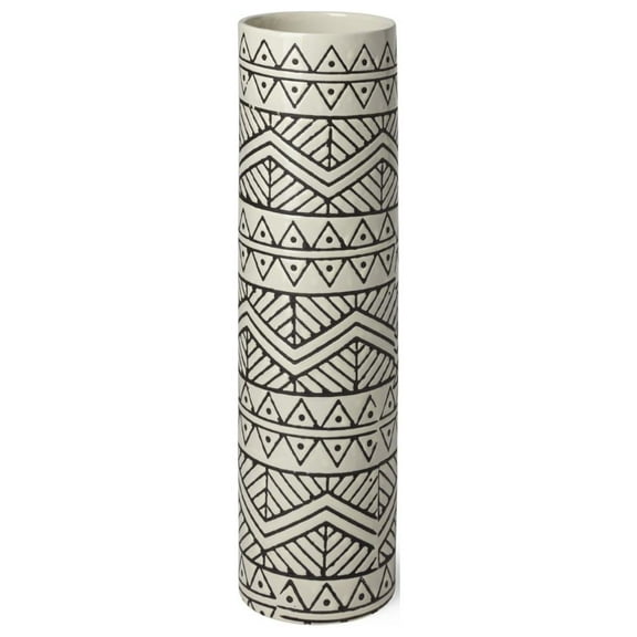Mercana Uhura I Small Cream/Black Patterned Cylindrical Ceramic Vase