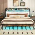 thumbnail image 4 of Gymax King Size Bed Frame w/LED Light & Charging Station Heavy Duty Metal Platform Bed, 4 of 10