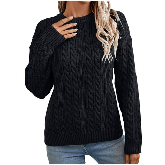 Sevevn Womens Long Sleeve Cable Knit Sweater Jumper Crewneck Pullover Soft Dressy Casual Tops Cute 2025 Fall Trendy Outfits