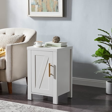 Kings Brand Furniture Elegant Side End Table with Storage Cabinet for Living Room (White)